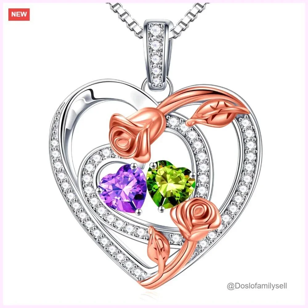 Sterling Silver Double Birthstone Pendant Necklace Elegant Anniversary Gift